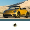 gold VW Beetle in the desert with top down - chip your car performance chips