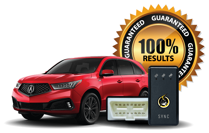red Acura SUV near black plug in performance chip - chip your car performance chips
