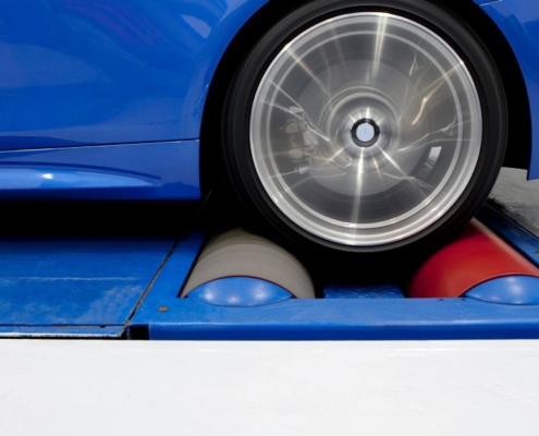 blue car getting a dyno test - chip your car car tuner
